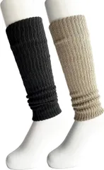 エデン・ジャパン レッグウォーマー ロング メンズ あったか 裏シルク 二重編 リブ編 レディース 保温 防寒 柔らか 約35cm丈 2組セット 色はお任せ R03(マルチカラー,  2ペア (x 1))