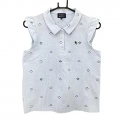 ★SALE価格★【美品】パーリーゲイツ ノースリーブポロシャツ ライトブルー×白 ストライプ ニコちゃん総柄 レディース 0(S) ゴルフウェア PEARLY GATES