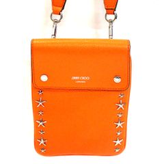 Th989691 ジミーチュウ ショルダーバッグ スタースタッズ 本革 オレンジ系 JIMMY CHOO 中古