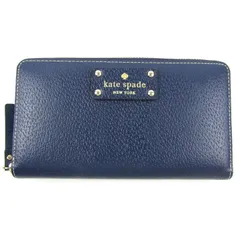 ケイトスペード 長財布 レザー ラウンドファスナー 小銭入れあり ウォレット ブランド レディース ネイビー Kate Spade 【中古】