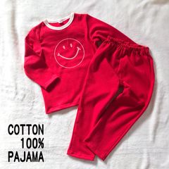 NEW　100～130サイズ　ニコちゃん柄　長袖パジャマ　レッド　子供　パジャマ　コットン100％