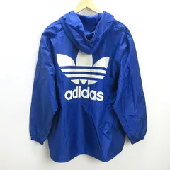 H■90s■アディダス/adidas ビッグトレフォイルロゴ プルオーバーナイロンパーカ/デサント【O-XO】青/MENS■49【中古】