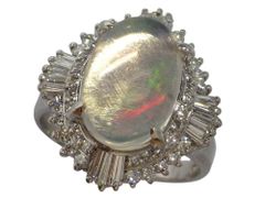 ウォーターオパール ダイヤモンドリング Pt900 10.1g 16号 GRJソーティング付き　Jewelry Water Opal3.146ct Dia0.95ct Ring