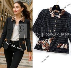 シャネル ジャケット CHANEL ブラック ブラウン ベージュ CC ロゴ 軽くて 柔らか 春夏 サマー コットン 麻 ツイード カール・ラガーフェルド作 超美品 40