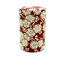 野口熊太郎茶園 茶筒 茶缶 150g 和紙貼 中蓋付き 梅浪漫 日本製 おしゃれ (エンジ)