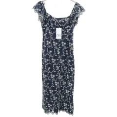 未使用 ZARA ザラ 総柄 半袖 ロングワンピース M ネイビー フレンチスリーブ レディース 古着