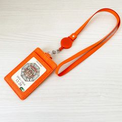 カードケース パスケース 定期入れ リール付き ストラップ オレンジ 橙色 クリア窓付き 社員証 ICカード 社員ID セキュリティ