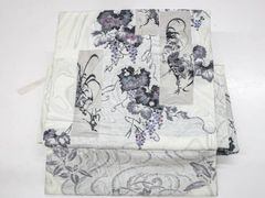 【京松】リサイクル着物 未使用 作り帯 文化帯 すみ流し 唐草葡萄文 正絹 sok7b07-6