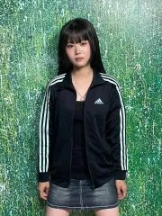 adidas(アディダス) スモールロゴ 黒 ライトブルー 3本線 ジャージ トラックトップス XS