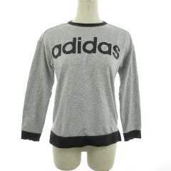 アディダス adidas Tシャツ カットソー ロンT 長袖 ラウンドネック 薄手 コットン プリント 150 グレー トップス /BT