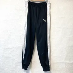 日本製◎ (^w^)b PUMA プーマ ジャージ ロング パンツ スポーツ 運動 トレーニング ボトムス トラック 練習 ランニング イージー アクティブ ブラック×ホワイト メンズ 男性 サイズ L