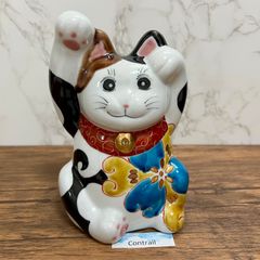 【九谷焼】6号 両手 招き猫 色絵 佐藤剛志 Maneki Neko Lucky Cat Kutani Ware Sato Tsuyoshi