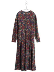 【お得なクーポン配布中!】 90s エディーバウアー ノーカラー 総柄 長袖 ロング ワンピース レディース M 黒タグ オールド ロング丈 コットン ボタニカル プルオーバー