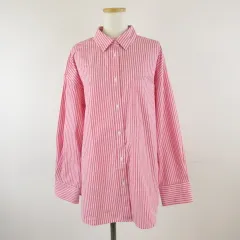 ジーユー GU ストライプオーバーサイズシャツ 長袖 ピンク L *T994