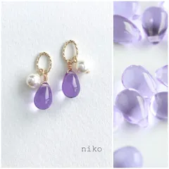 ◆ 424 ライト バイオレット しずく ガラス パール ピアス イヤリング ◆ 再販 人気 上品 シンプル 小ぶり プチプラ ハンドメイド 紫 パープル