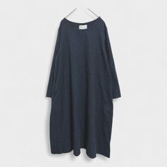 【美品】【so】『ロングワンピース』[マキシ丈ワンピ] 長袖 ネイビーブラックグレー系 (フリーサイズ) 商品B2351 管理D