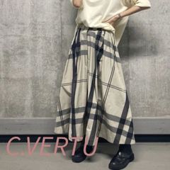チェックAラインロングスカート　ベージュ