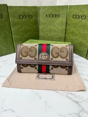 GUCCi Diana竹節新型財布フルジッパー式財布、財布、銀行カードバッグ、キャメル色と烏木色のダブルG模様キャンバス茶色革ロール12枚のカードスペーサー、1枚のジッパーポケット、3枚の紙幣スペーサー竹節[本日特価|新品未使用品]