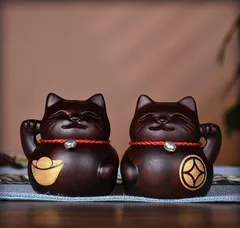 特大　アンティーク招き猫　商売繁盛　黒招き猫　素晴らしい存在感❣️ Amazon.co.jp: 昭和レトロ 招き猫 黒猫白猫 大小2体セット 道後