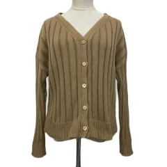 ナチュラルビューティーベーシック NATURAL BEAUTY BASIC カーディガン ニット Vネック リブ 無地 長袖 M ベージュ 茶 ブラウン