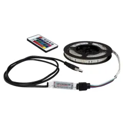 USB 流れる LED防水テープライト  2.5m RGB カラフル 3528 SMD 24キーリモコン型 白ベース DC5V