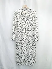 ◇ ⊂ UNITED ARROWS ユナイテッドアローズ 花柄 ウエスト紐 長袖 ロング ワンピース サイズM オフホワイト ブラック レディース E  【1502200011361】
