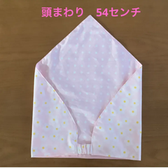 ハンドメイド三角巾☆54センチ　薄ピンク花柄／ピンク水玉