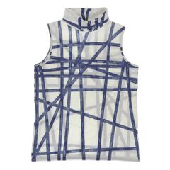 HERMES エルメス by Martin Margiela マルジェラ期 リボン柄 ノースリーブカットソー トップス レディース コットン ホワイト ブルー M