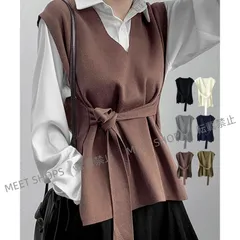 【新品未使用】ベルト付きニットベストニットジレVネック dgsx175