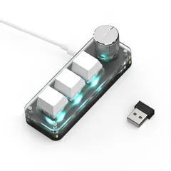 新品 マクロキーボード 片手キーボード 3キー 回転ノブ付き【3種接続を支持】7色のRGB 赤軸メカニカルキーボード【Bluetooth/有線/2.4G接続 軸体交換 回転ノブ付き 18キャラクタ 6連打】左手ゲーミングキーボード カスタム可能なキー 小型キー