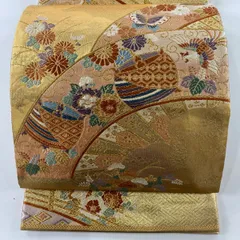 5k219 袋帯　絹　純金箔二重織 九百錦 吉祥壽扇文　唐織　金色　紫　赤　白 24K純金箔 九百錦 鴛鴦 オシドリ 牡丹 袋帯 金糸 黒 176