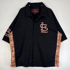 古着 ジェフハミルトン Jeff Hamilton 半袖シャツ MLB カージナルス 迷彩 カモ ロゴ スナップボタン L  ブラック ツートン メンズ