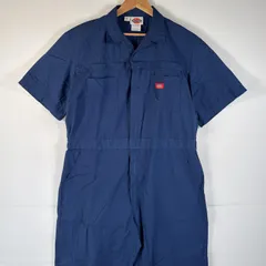 古着 ディッキーズ Dickies 半袖つなぎ オールインワン ワーク 作業着 大きいサイズ ワンポイントロゴ サイドポケット 46  ネイビー メンズ