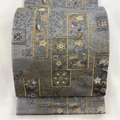 【美品】 袋帯 秀品 短冊 花鳥 金糸 灰紫 六通 正絹 【中古】