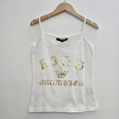 ノースリーブナシ キャミソール 白 ゴールドレタリング 日本から輸入した服