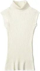 Haberry(ハベリィ) タートルネック ノースリーブ リブニット セーター ハイネック トップス レディース( ホワイト,  Free Size)