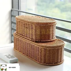 vintage 籐製 バスケット カワイイ蓋付き籐バスケット