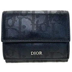 クリスチャン ディオール 財布 オブリーク ギャラクシー 三つ折り財布 レザー 革 ブラック 黒 Christian Dior ロゴ パンチング Wホック財布 両開き財布 コンパクト財布 ミニ財布 ミニウォレット ウォレット サイフ C.Dior 【中古】
