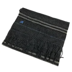 良品 BURBERRY BLACK LABEL バーバリーブラックレーベル カシミヤ100％ ボーダー フリンジ マフラー ストール ダークグレー メンズ レディース 古着 中古 USED