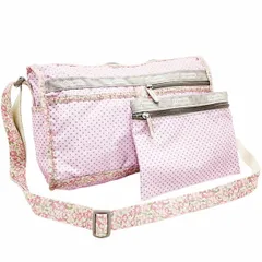 レスポートサック ショルダーバッグ デラックス ショルダー サッチェル ローズ ウォーター ピンク ドット ピンク 7519 D083 LESPORTSAC ポーチ付き ドット 水玉 チロリアンテープ フラワー 花柄 クロスボディー 斜め掛け バッグ