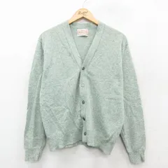 M/古着 長袖 ニット カーディガン メンズ 80s 無地 ウール 薄緑系 グリーン 25oct06 中古 トップス