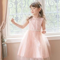 【ピンク】デコルテシースルーパールベルトドレス TAK キッズ キャサリンコテージ