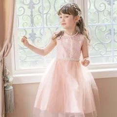 【ピンク】デコルテシースルーパールベルトドレス YUP12 《メール便優先商品》 キッズ キャサリンコテージ