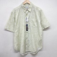 新品 サンプル品 reyn spooner コットン×テンセル アロハシャツ 半袖 総柄 植物 メンズ M ピスタチオグリーン×ホワイト