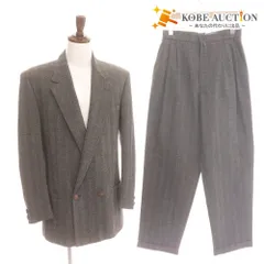 ■ ジャンニヴェルサーチ ダブルスーツ セットアップ トップス ボトムス 織柄 裾ダブル メンズ 48 M ダークグレー ハンガー付き