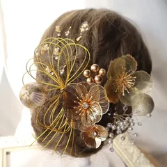 クリアイエロー　金箔付き◆成人式、結婚式、和装髪飾り　振袖や白無垢、前撮り、水引き、造花