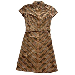 BURBERRY バーバリー 半袖ワンピース 茶系  ボーダー  レディース サイズ38 Mサイズ