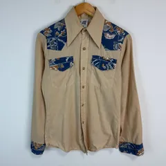 70s Kennington ケニントン 長袖シャツ ウェスタンシャツ 花柄 切替 アースカラー ベージュ レディース 古着 カジュアル レトロ