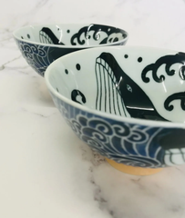 ◉美濃焼　お茶碗◉ 撥水加工　白波くじら模様　２個　食器セット 食器 和食器 くじら ペア ギフト プレゼント