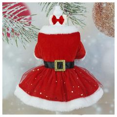 【人気商品】犬服 小型犬 猫の服 帽子 防寒 保温 サンタ クリスマス 秋冬服 二足歩行 可愛い ペット用品 DERAYEE 仮装 コスチューム (S クリスマスカート)